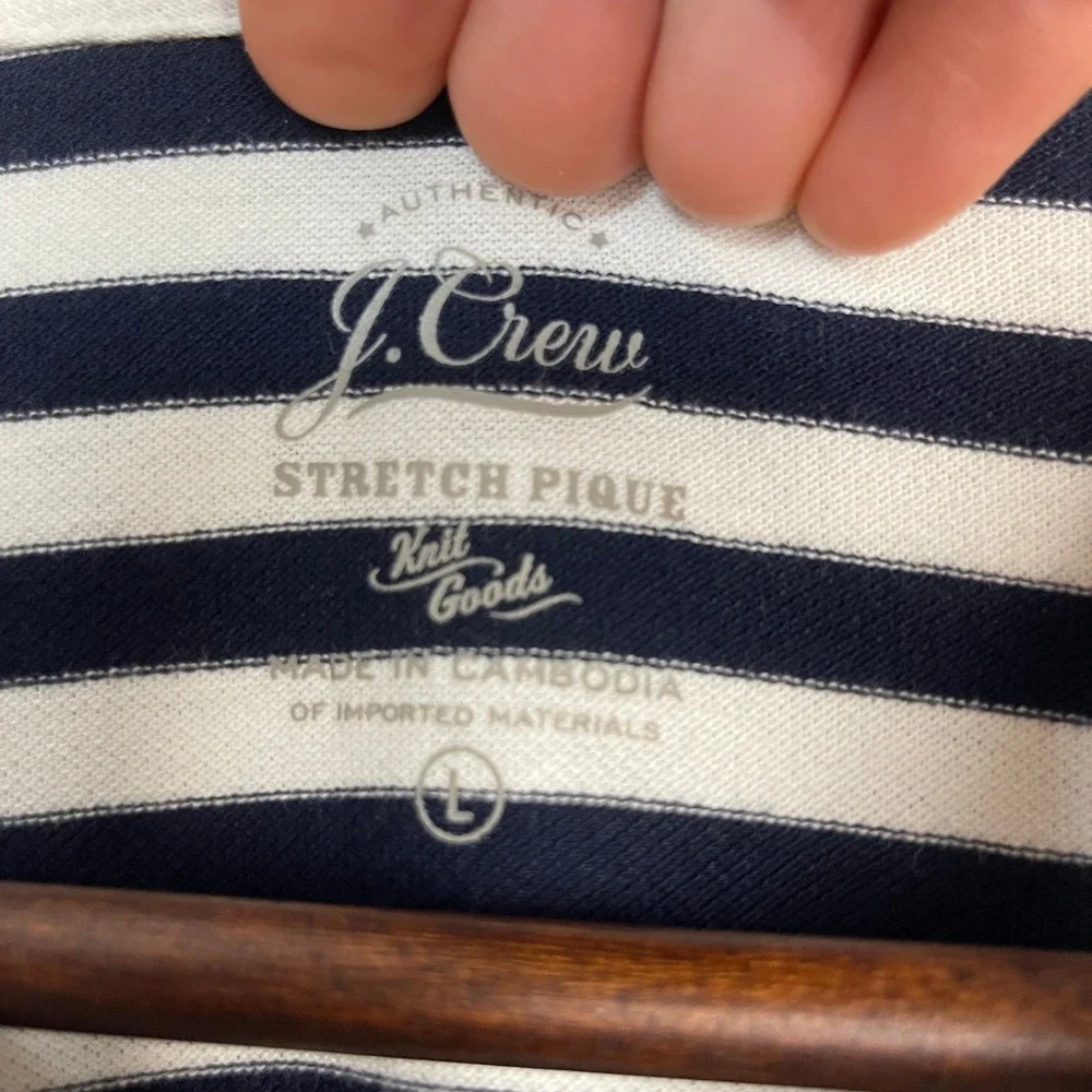 J.Crew‎ XL Navy Striped Polo Shirt Classic Fit Cotton Preppy Nautical Pocket